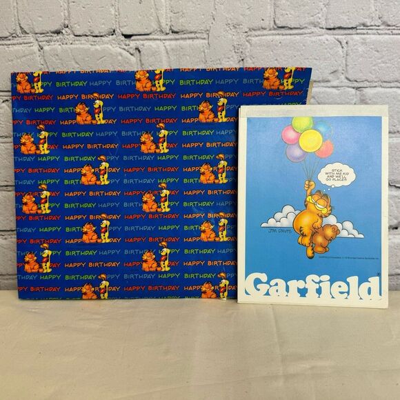 Garfield Stationary Notepad and‎ Gift Wrap Lot 1970s VTG - Picture 1 of 7
